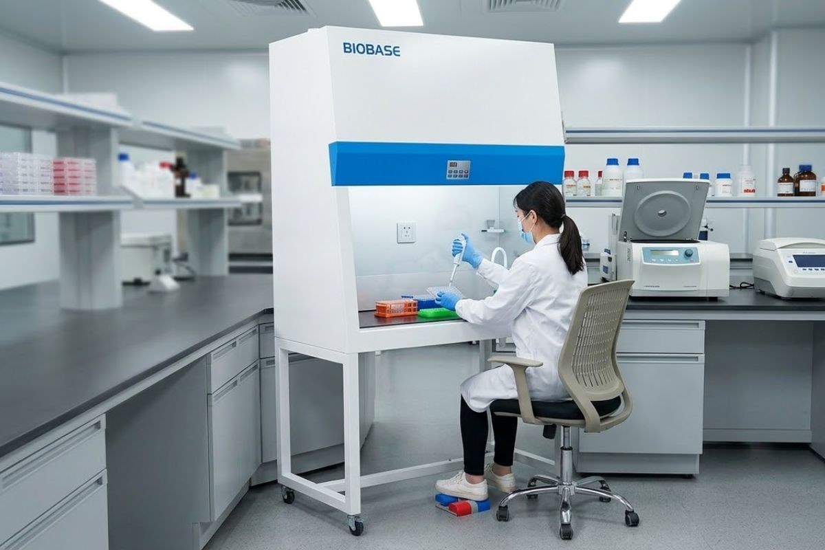 cabina de bioseguridad laboratorio en uso