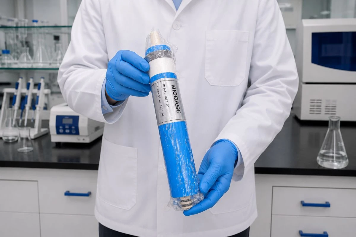 Filtro de membrana de ósmosis inversa para purificador de agua de laboratorio BIOBASE utilizado para producir agua desionizada.