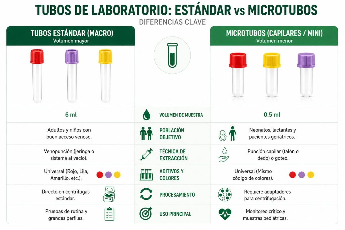 Fase preanalítica comparación entre microtubo y tubo de laboratorio diferencias en volumen tipo de muestra y recolección
