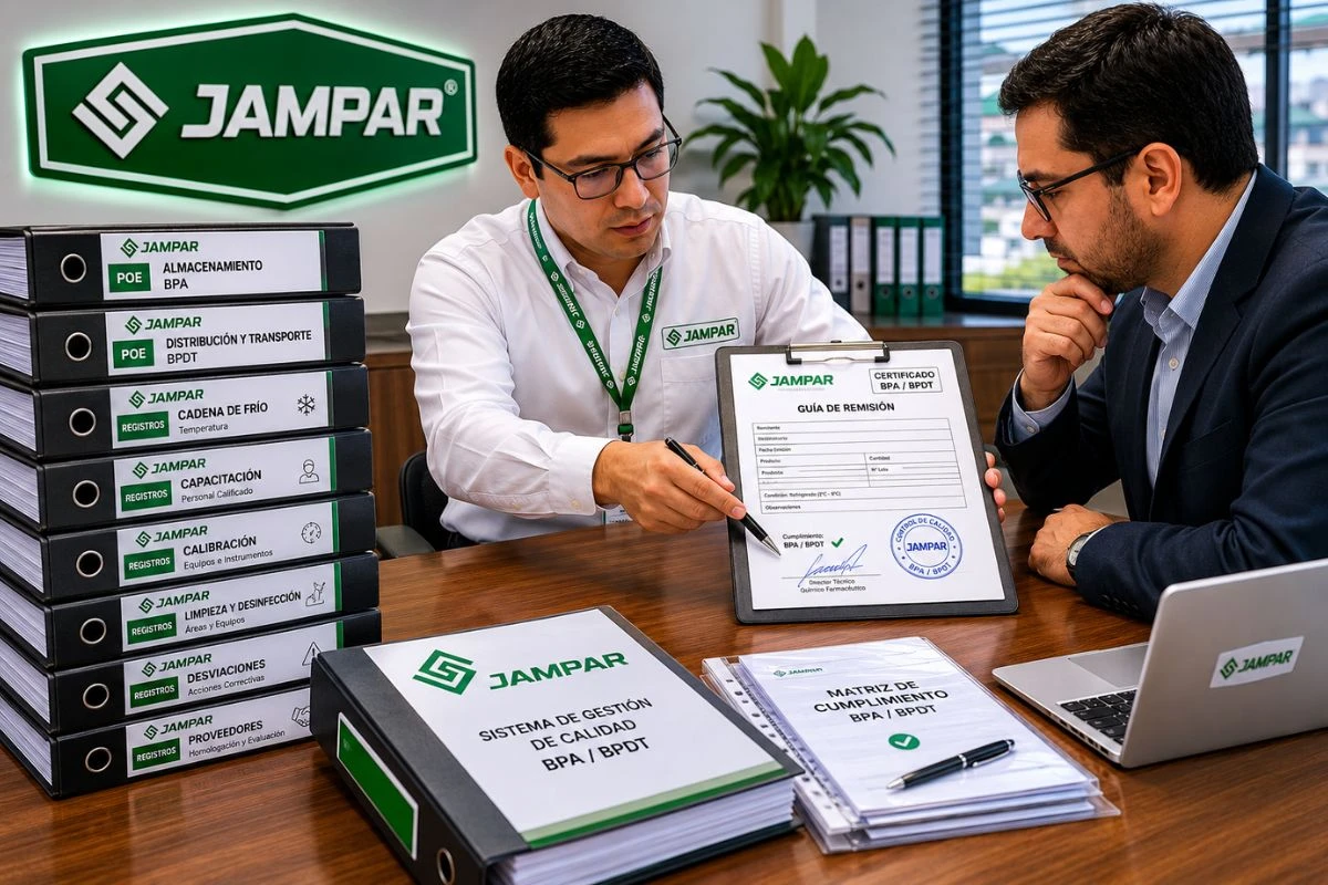 Certificaciones BPA y BPDT de JAMPAR respaldadas mediante auditoría documental, POEs, registros de calidad y cumplimiento de buenas prácticas.