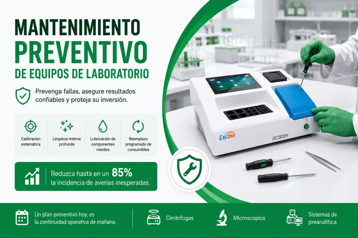 Mantenimiento preventivo de equipos de laboratorio ExcBio EC5004 realizado por técnico especializado.