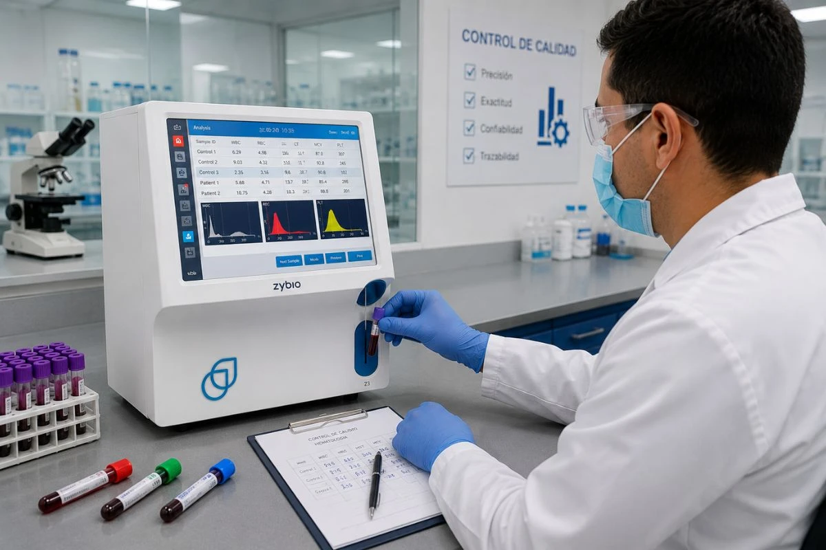 Procesamiento de control hematológico en analizador hematológico para verificación de calidad en laboratorio clínico